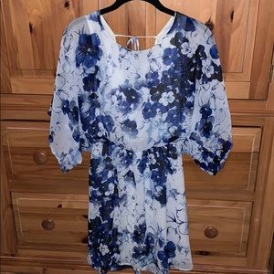 Open back blue and white dress